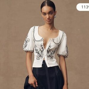 Anthropologie White Collared Blouse